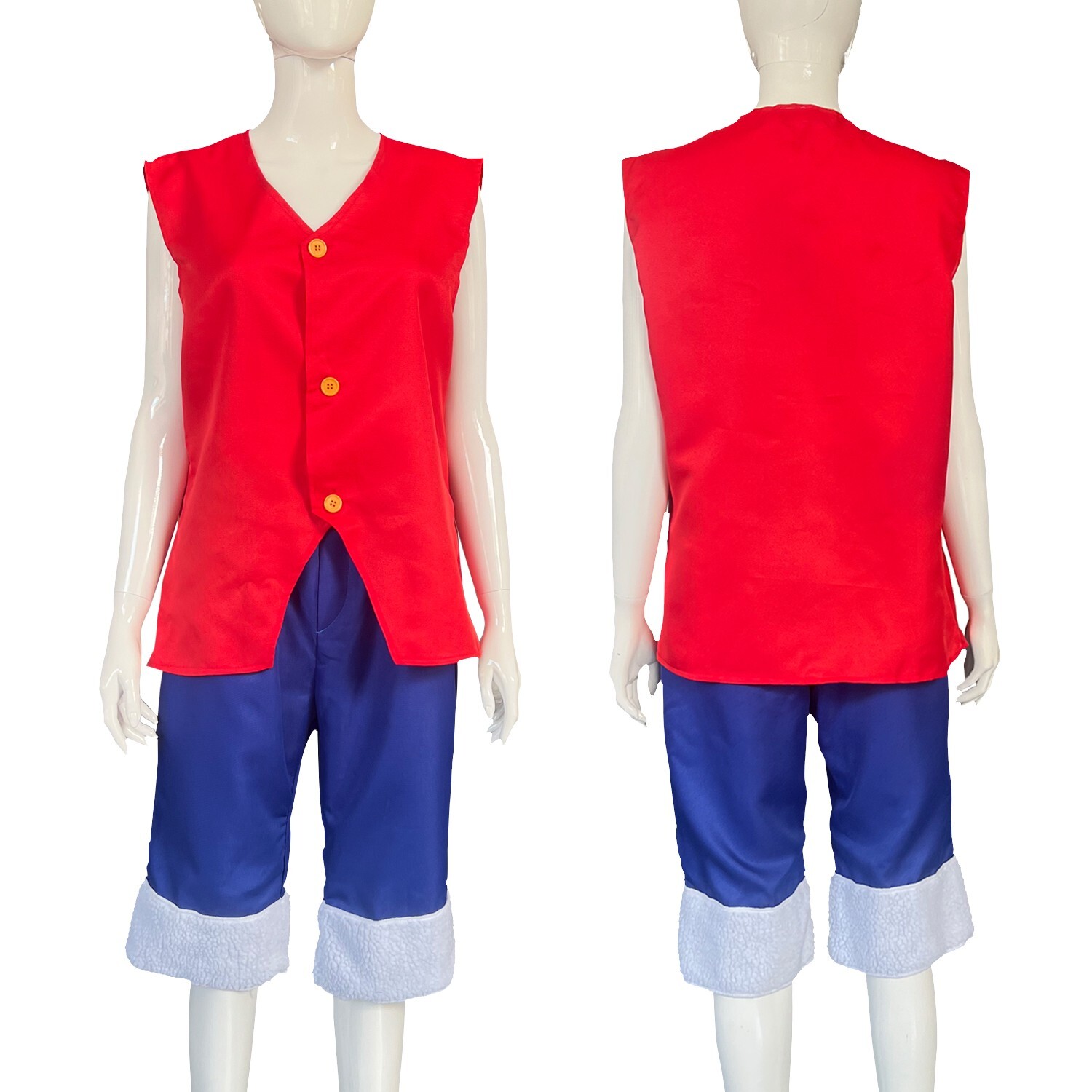 One Piece Luffy Cosplay Costume Red Coat Blue Shorts Outfits Festival Perform