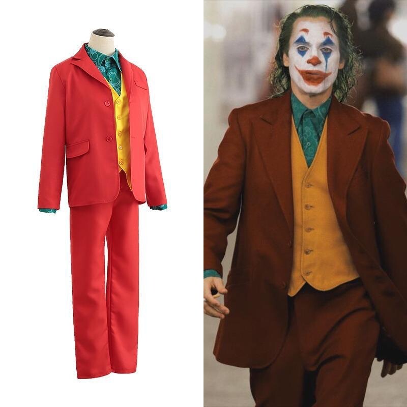 The Joker Men’s Cosplay Costume Clown Clothes Red Suit Halloween Jacket Uniform