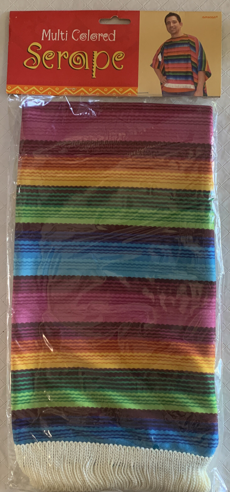 NEW Mens Mexican Hispanic Serape Poncho Halloween Adult Costume Cinco De Mayo