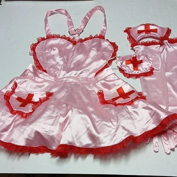 Dolls Kill Trickz N’ Treatz Sexy Nurse Satin Mini Dress Costume COMPLETE Size XL