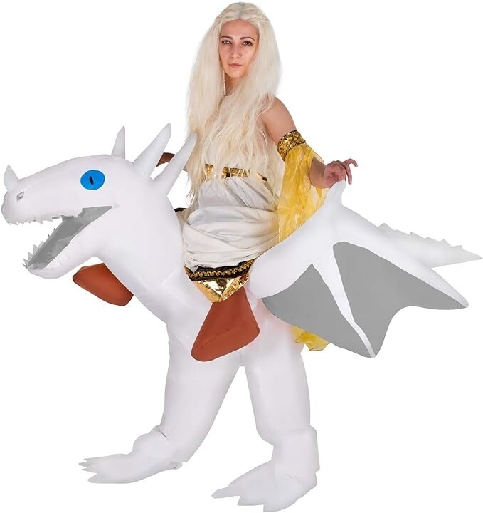 Adult White Dragon Inflatable Costume Daenerys Blow Up Ride On Suit Halloween