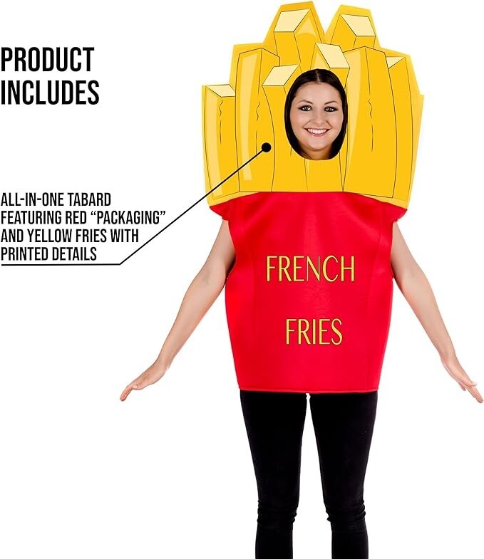 Men`s Women`s French Fries Costume Adult Funny Food Novelty Costume Halloween