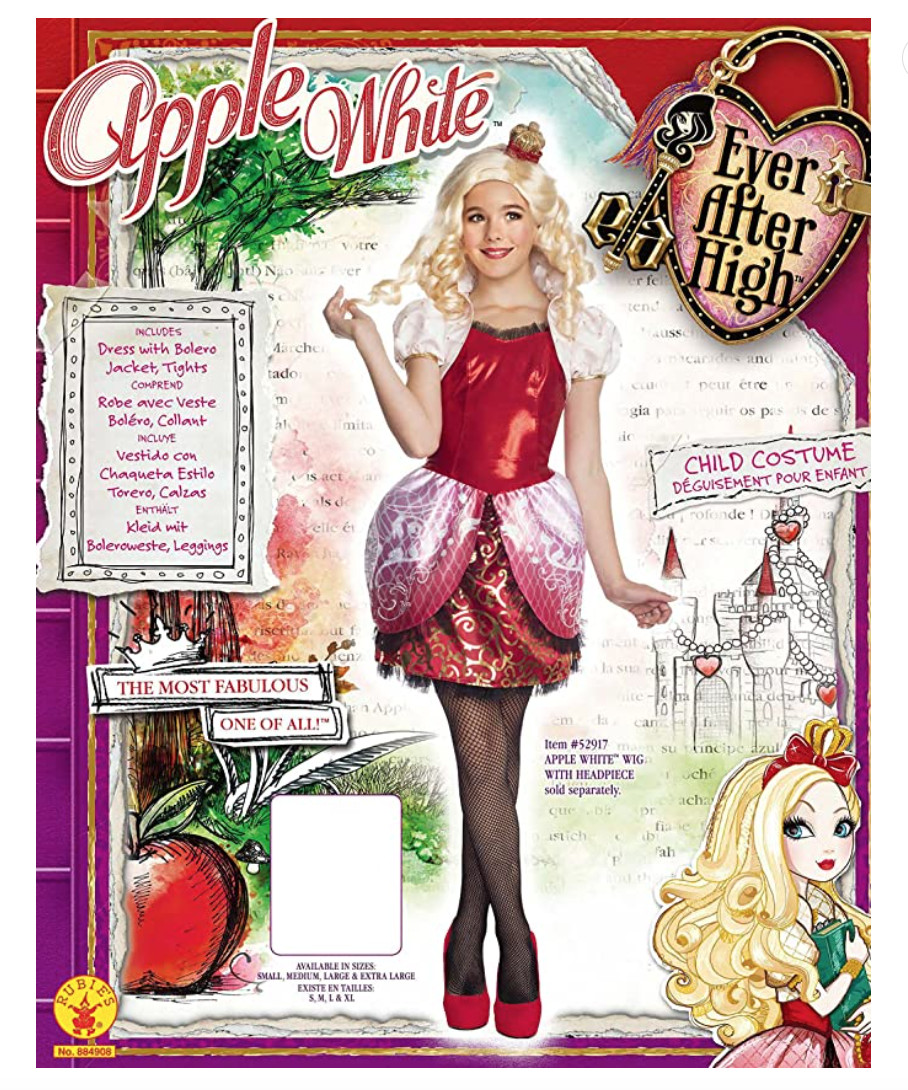 Ever After High Girls Apple White Costume, Girls Size Large (12-14) NEW!