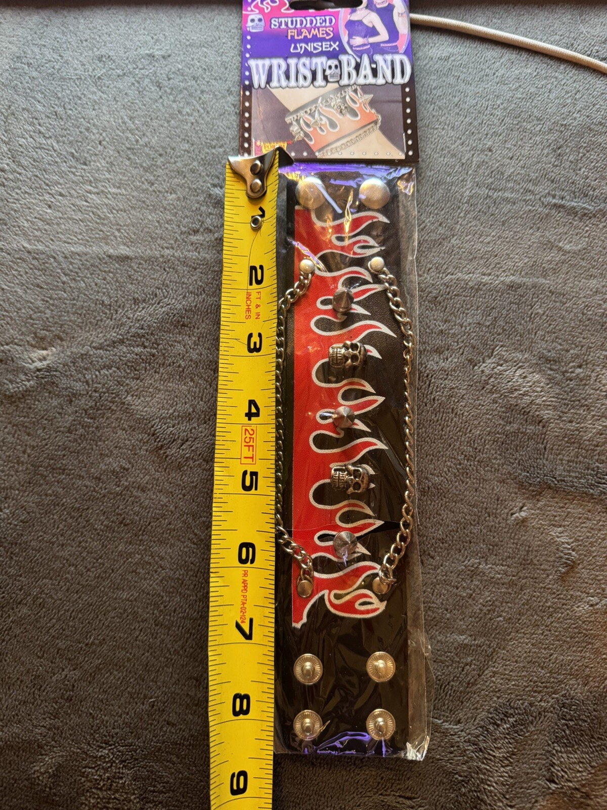 Punk Rock Biker Flame Studded Skull Wristbands, Chain Belt, Choker Costume