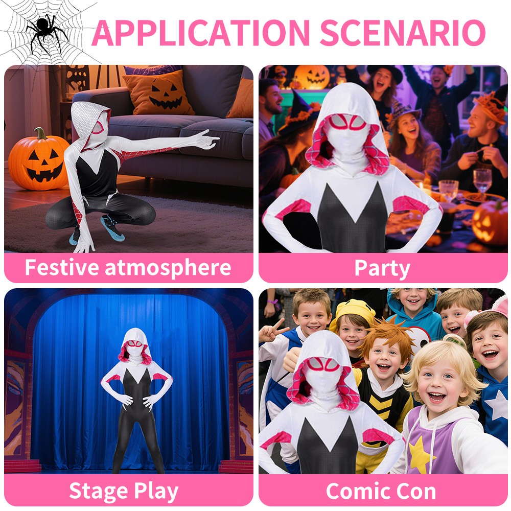 Spider-Man Into the Spider-Verse Spider-Gwen Kids Cosplay Costume Jumpsuit Mask