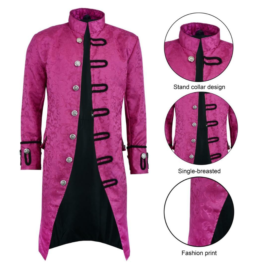 Renaissance Men’s Purple Brocade Goth Steampunk Victorian Velvet Frock Coat/USA