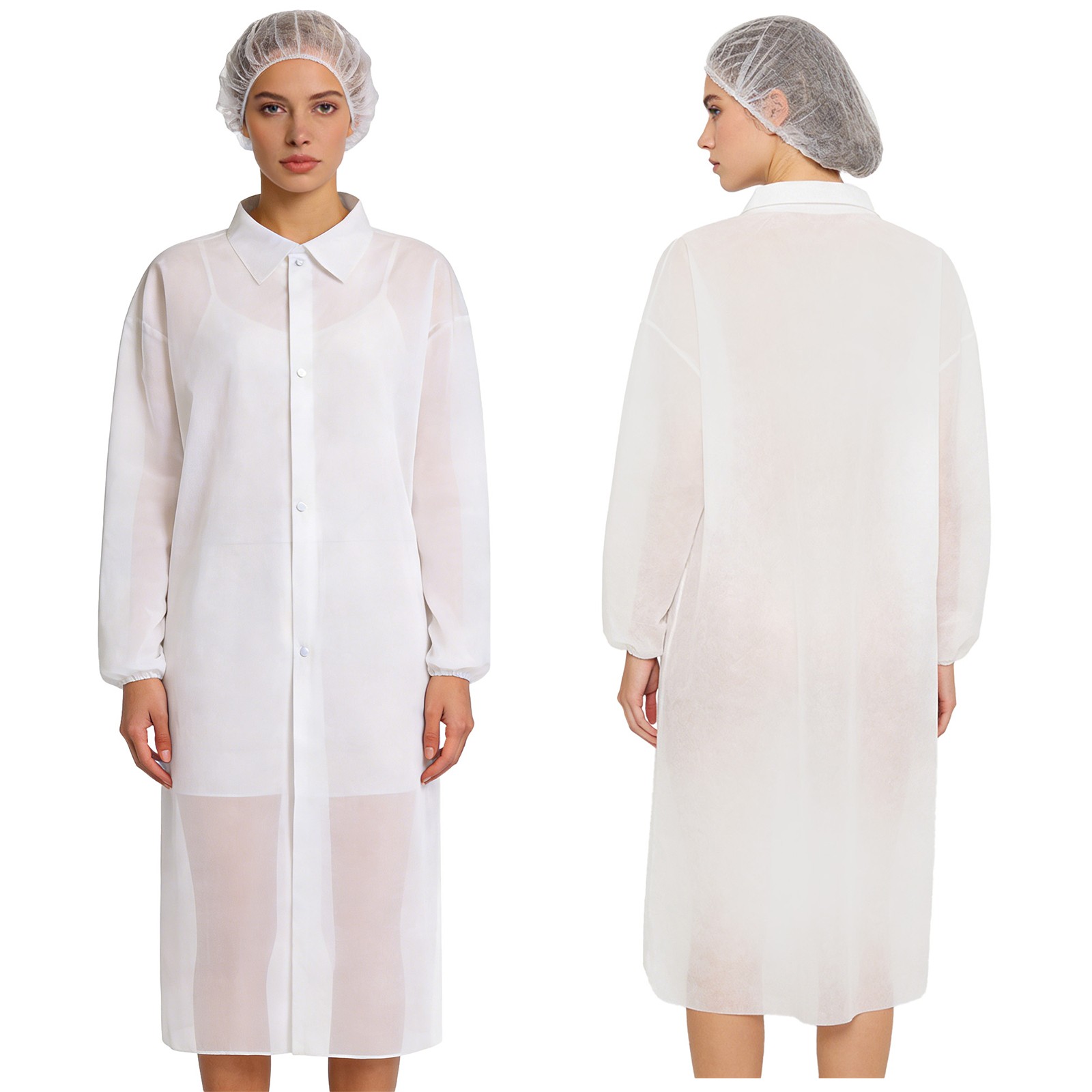 Women Adult Lab Coats Work Jacket Non-woven Coat Workwear 10Pcs/Set Long Jacket
