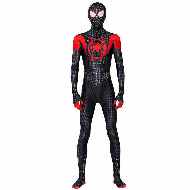Miles Morales Spiderman Jumpsuit Kids/Adult Costume Cosplay Mask+Bodysuit110-190