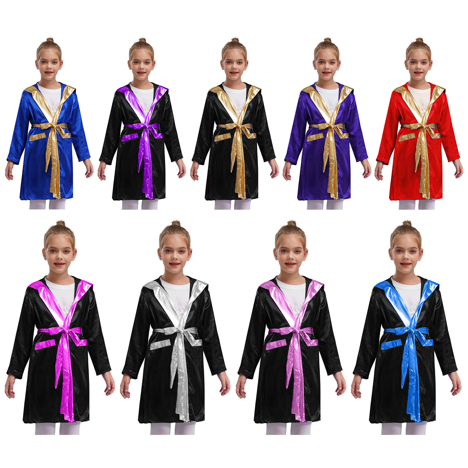 Kids Boy’s Cape Cosplay Robes Boxing Cloak With Belt Metallic Robe Athletic