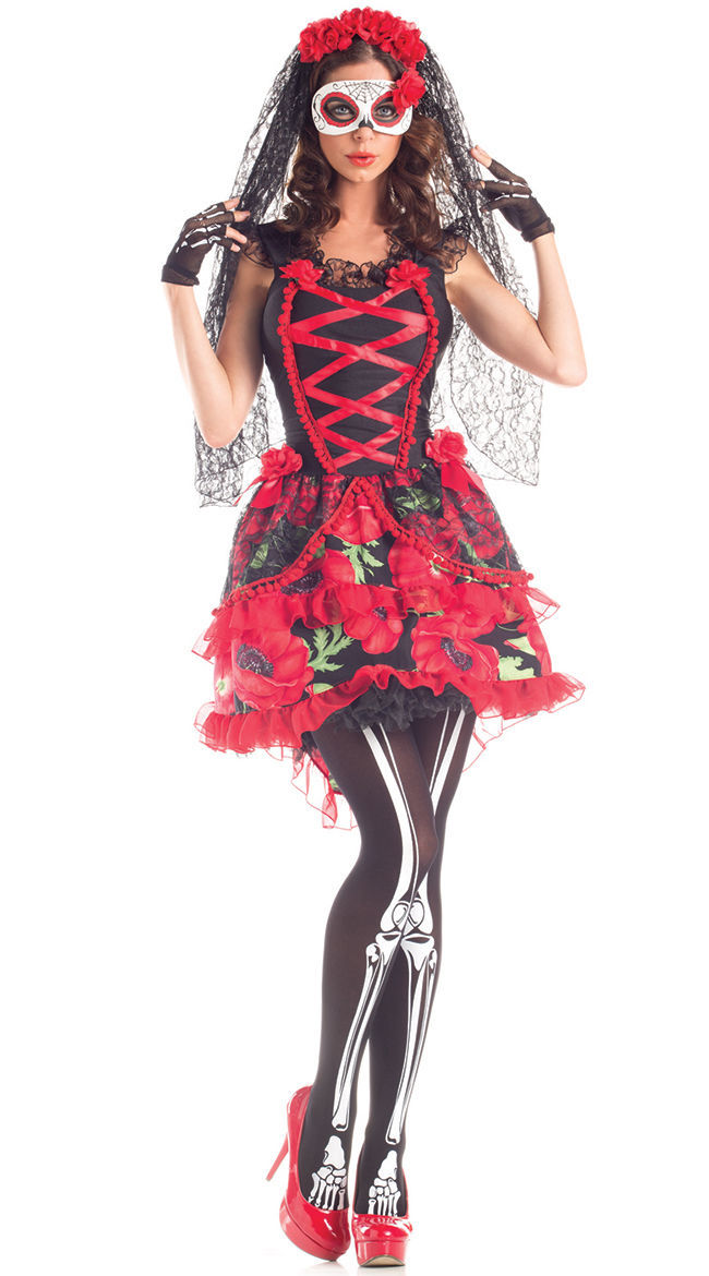 Party King Day of the Dead Senorita Dress Adult Womens Halloween Costume PK297