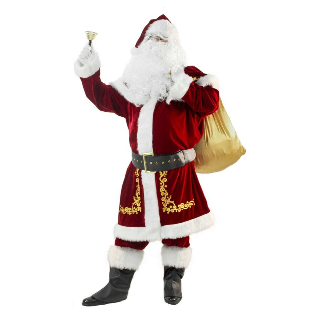 PROFESSIONAL DEEP RED RICH PLUSH VELVET CHRISTMAS XMAS COSTUME SANTA CLAUS SUIT