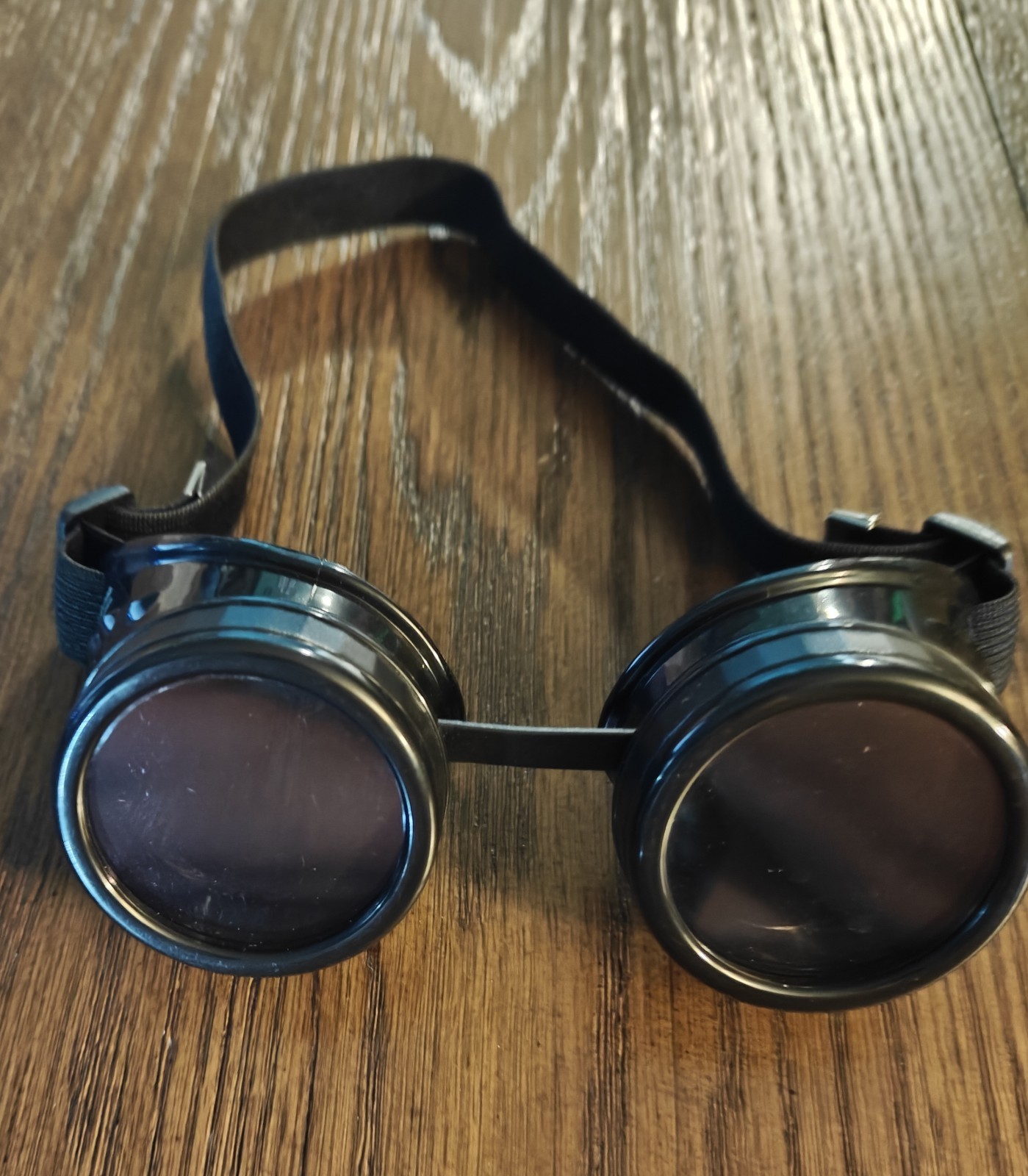 Costume Steampunk Style Goggles Dark Tinted Black Plastic Lens Elastic Strap