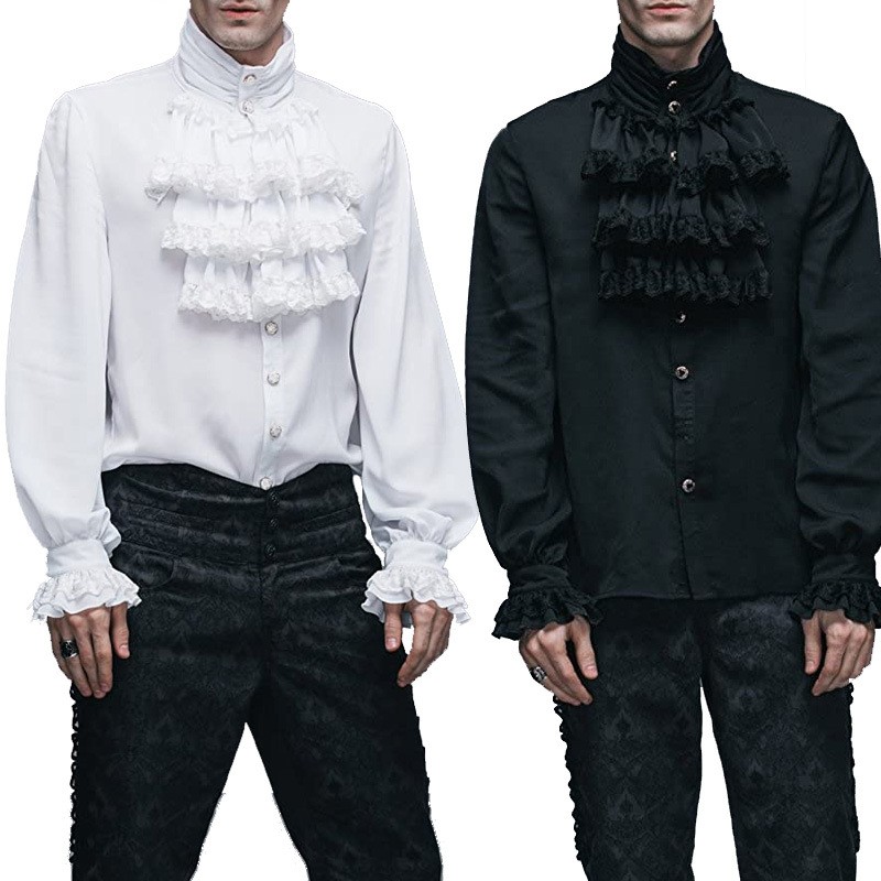 Men’s Pirate Renaissance Medieval Victorian Steampunk Gothic Vampire Shirt Top