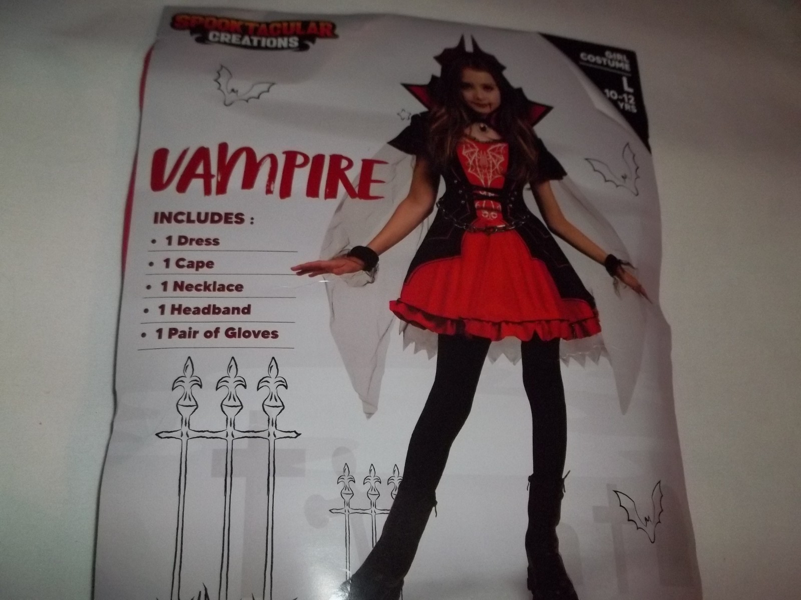 Tween girls 10-12yrs vampire costume dress/cape/headband/gloves/necklace set nwt