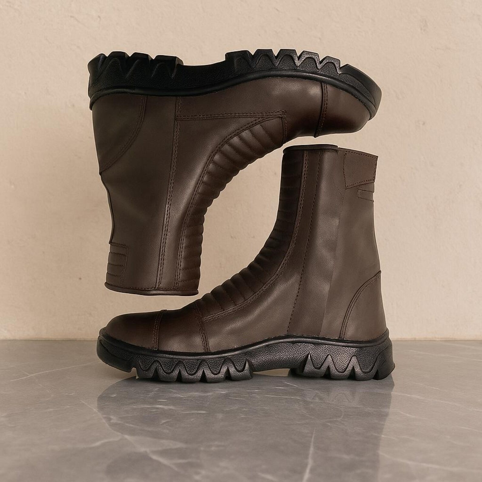Fallout Marcella Style Leather Combat Boots, Post-Apocalyptic Wasteland Footwear