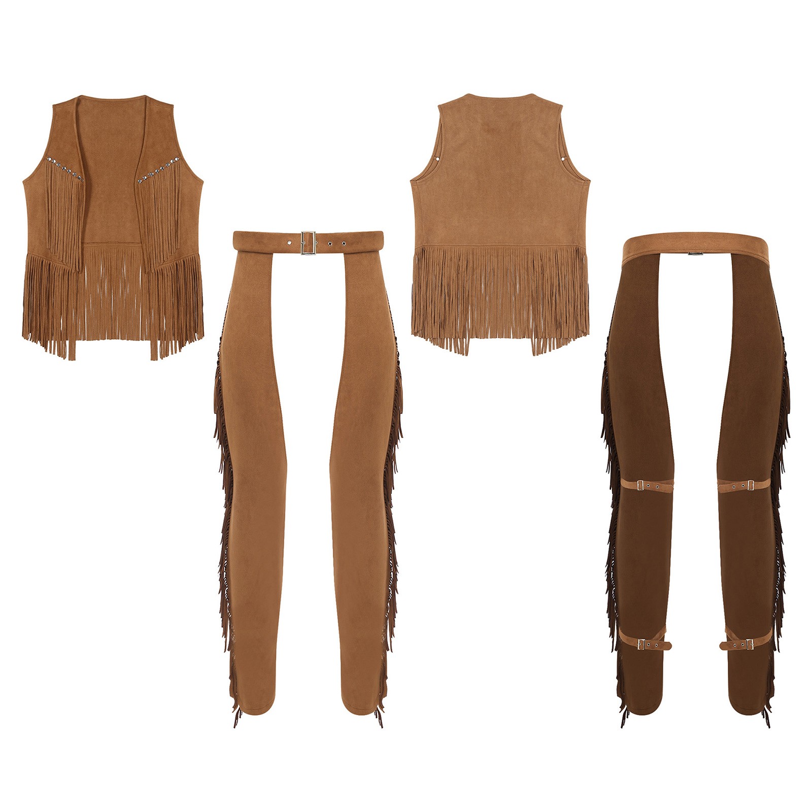 US Mens Vest And Chaps Suit Outfit Retro Cowboy Costume Birthday Cosplay Western