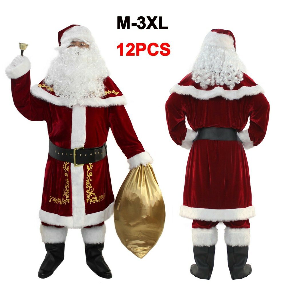PROFESSIONAL DEEP RED RICH PLUSH VELVET CHRISTMAS XMAS COSTUME SANTA CLAUS SUIT