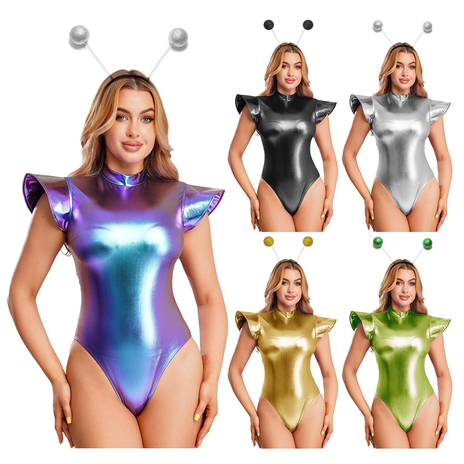 US YiZYiF Women Space Alien Robot Cosplay Alien Costume Set Astronaut Outerspace