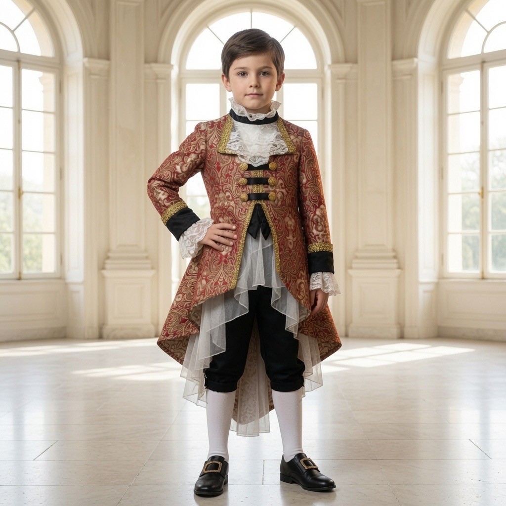 Chasing Fireflies Costume Jacket Boys Size 6 Red Gold Brocade Victorian Prince