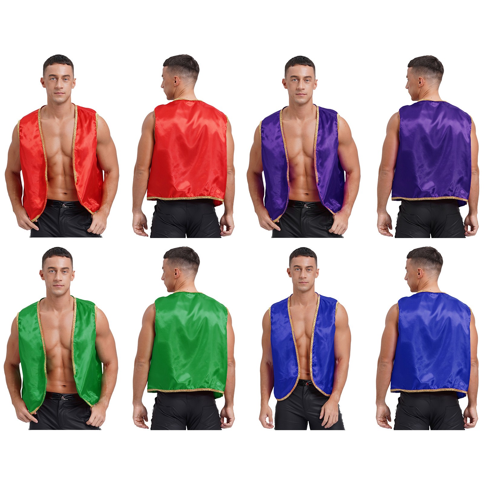 US Mens Arabian Prince Costume Satin Sleeveless Vest Waistcoat Halloween Xmas