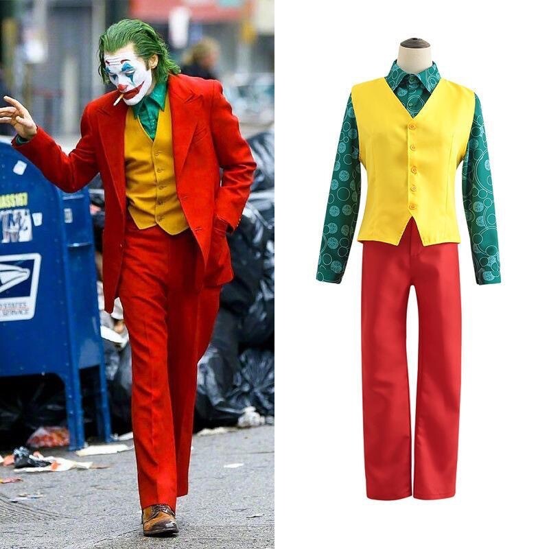 The Joker Men’s Cosplay Costume Clown Clothes Red Suit Halloween Jacket Uniform