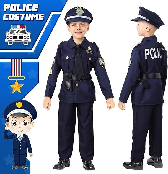 16PCS Police Costume for Kids,Police Officer Costume for Kids,Kids Cop Costume