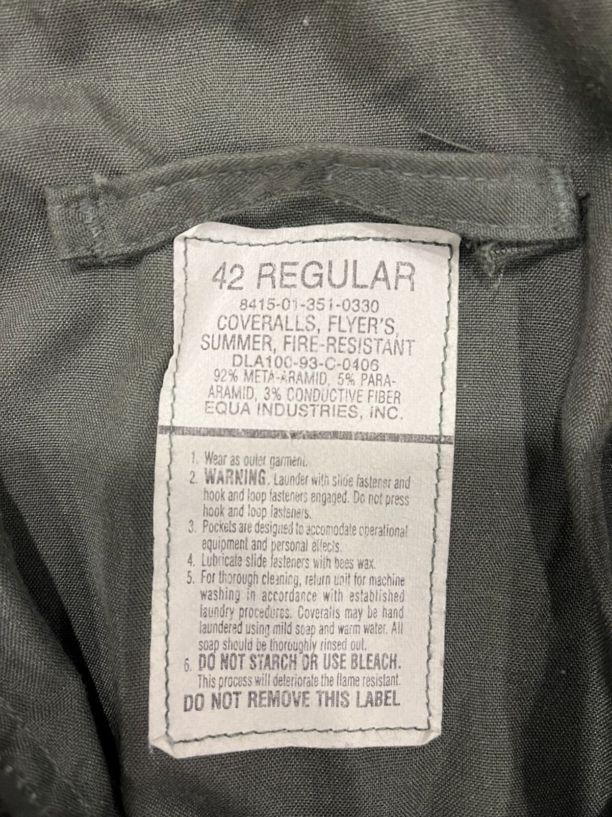 Military Aviator Flame Retardant Jumpsuit Men’s 42 Regular