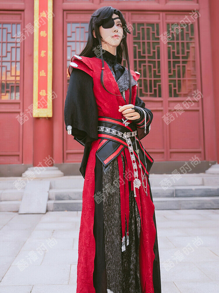 Red Hanfu TGCF Tian Guan Ci Fu Hua Cheng Cosplay Costume Fancy Dress Outfit Wig