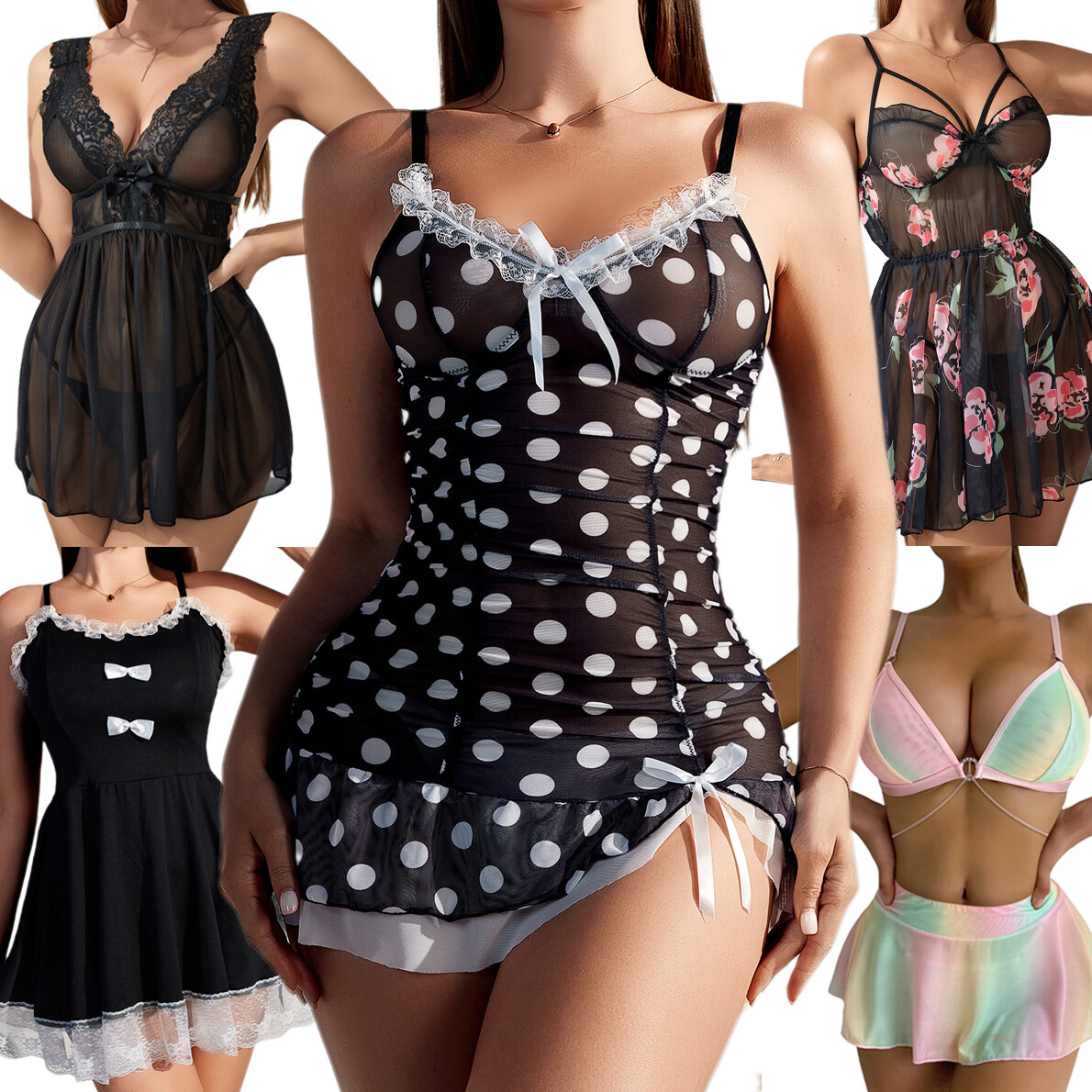 Women Sexy-Lingerie Sleepwear Lace Babydoll Night Dress Lace Nightwear Pajamas
