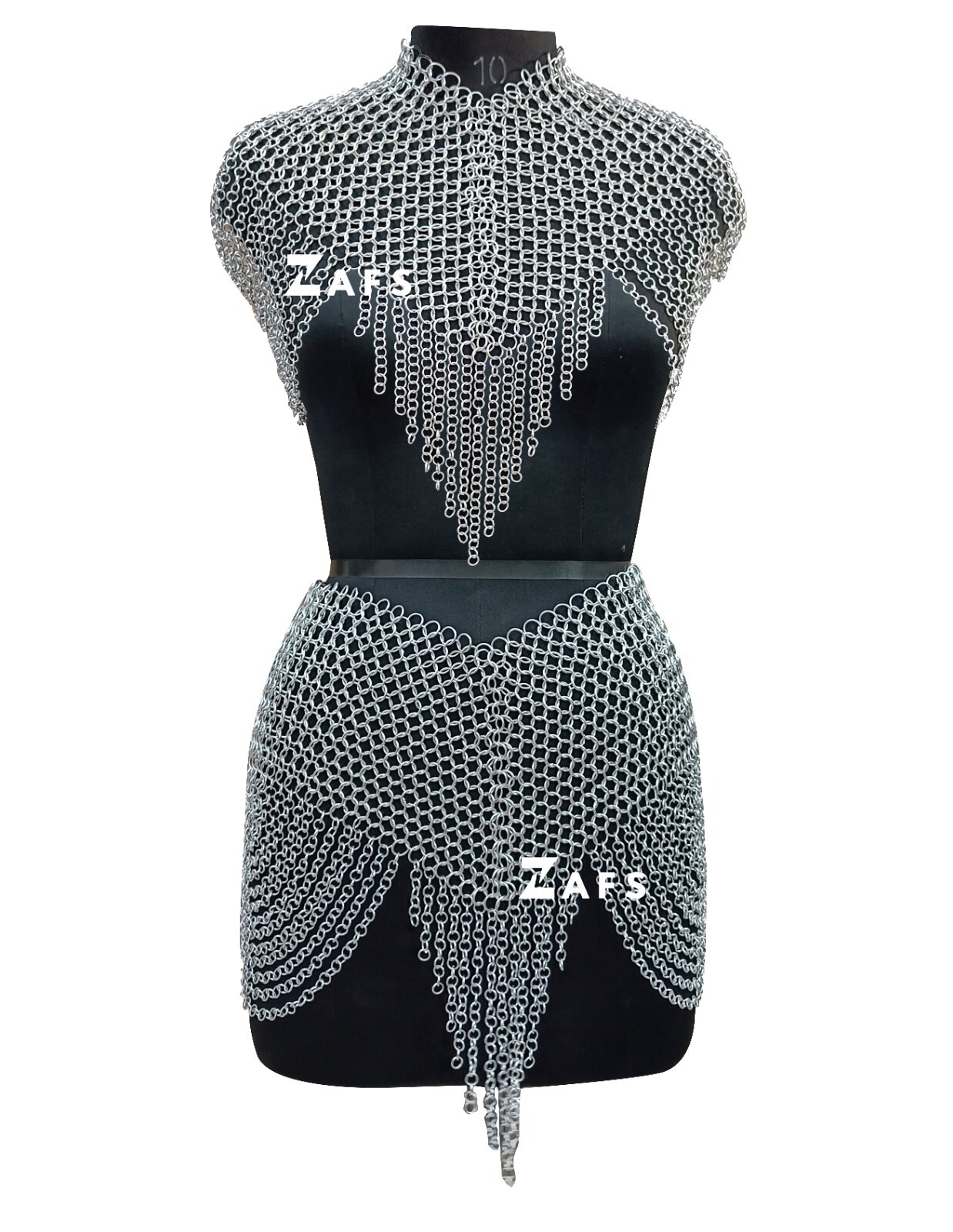 Handmade Chainmail Collar and Skirt Aluminium Ring Medieval Fantasy Costume