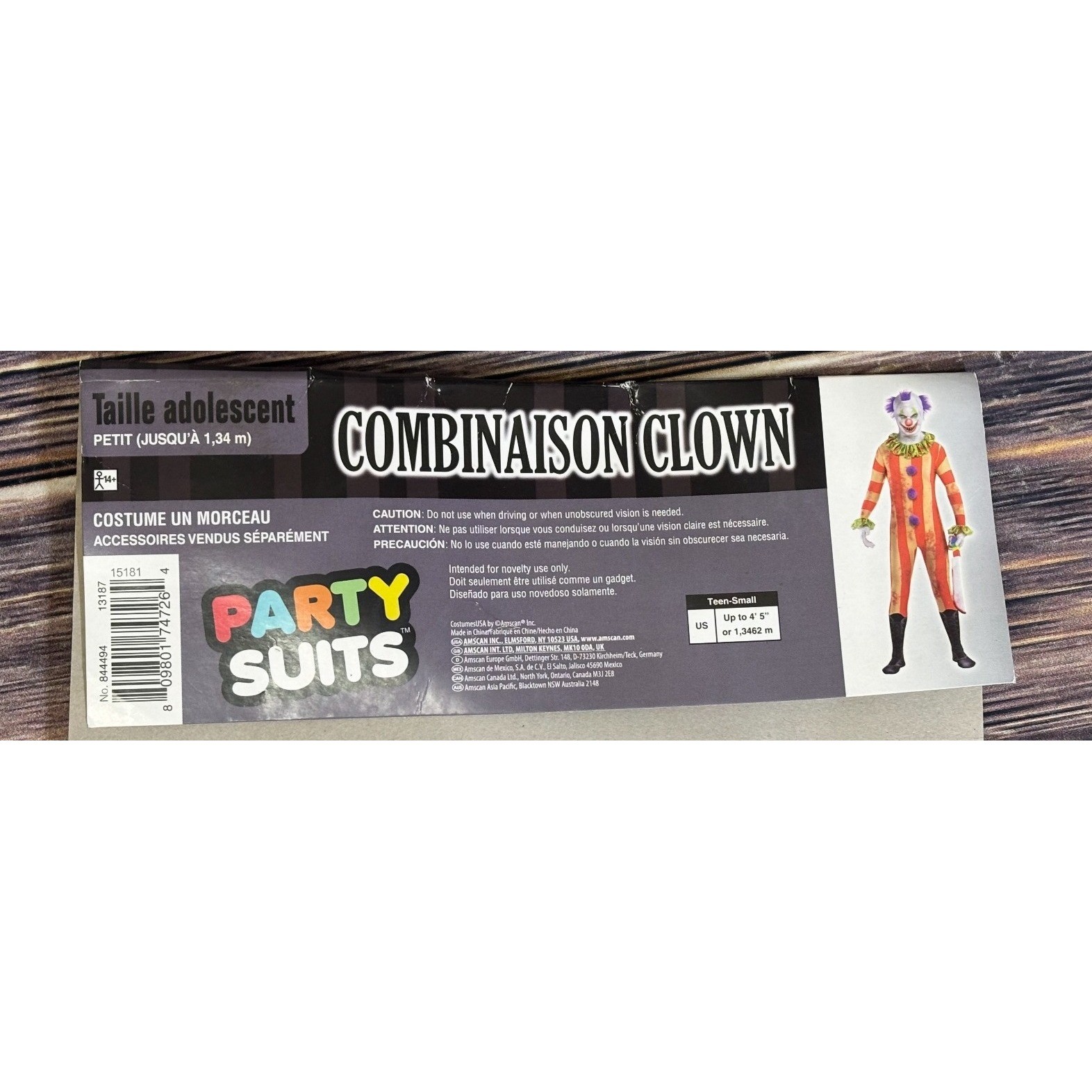 Clown Partysuit Costume Teen Small Adult Red Striped Halloween Cosplay Jumpsuit