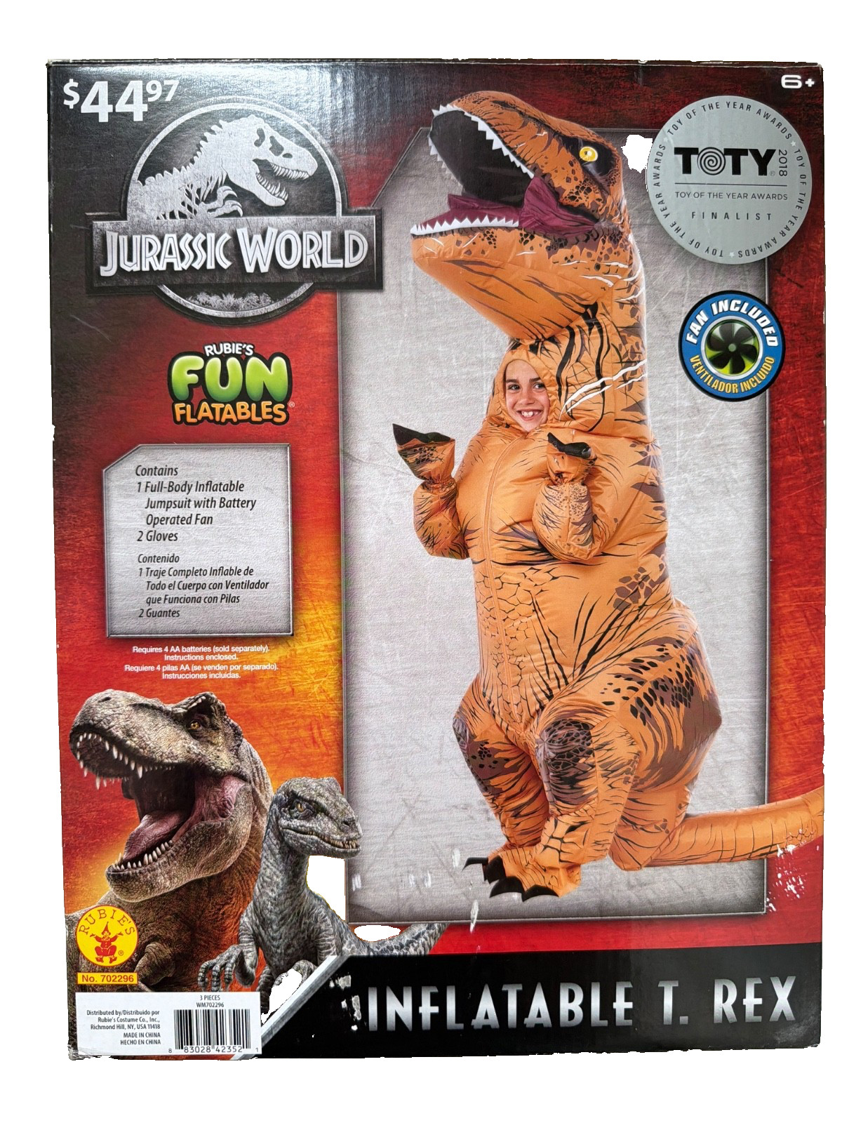 NEW Inflatable Jurassic World T Rex Child Costume Rubies One Size 6+