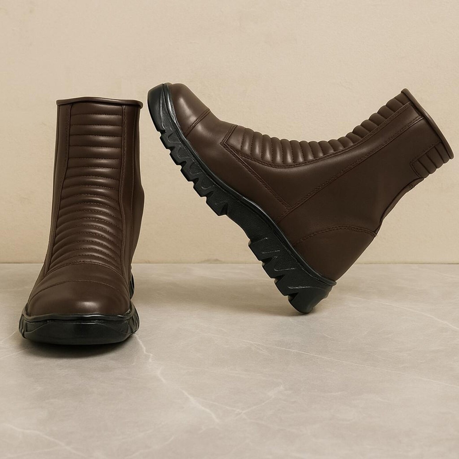 Fallout Marcella Style Leather Combat Boots, Post-Apocalyptic Wasteland Footwear