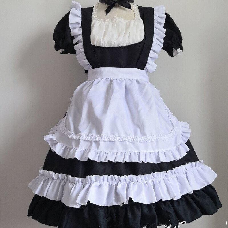 Kawaii Lolita Sweet Dress Maid Outfit Anime Cosplay Costume Role Play Pink Black