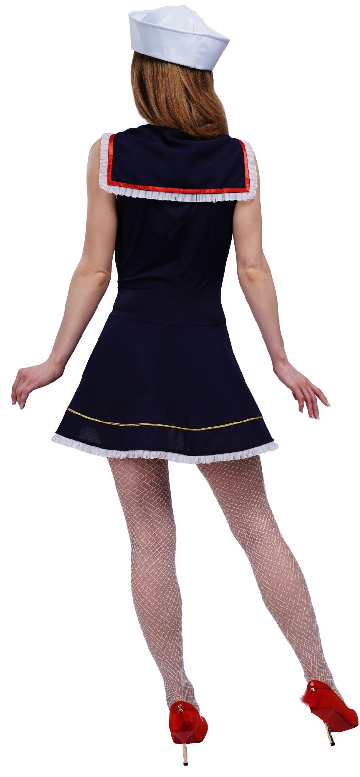 Blue Sailor Dress White Anchor Hat Women Halloween Costume