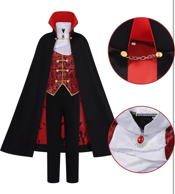 Halloween Costume Gothic Vampire Youth Boys Size 9-10 Cape Cane Teeth AM7