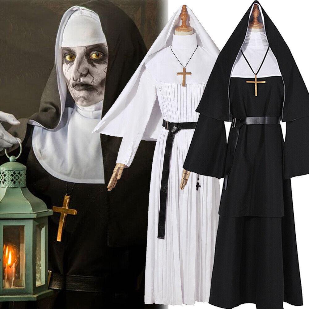The Nun Valak Costume The Conjuring 2 Halloween Cosplay Fancy Black White Dress