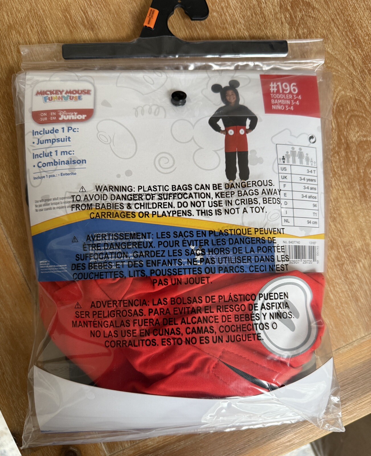 New Disney Junior Licensed Mickey Mouse Costume Toddler 3-4 Years Halloween