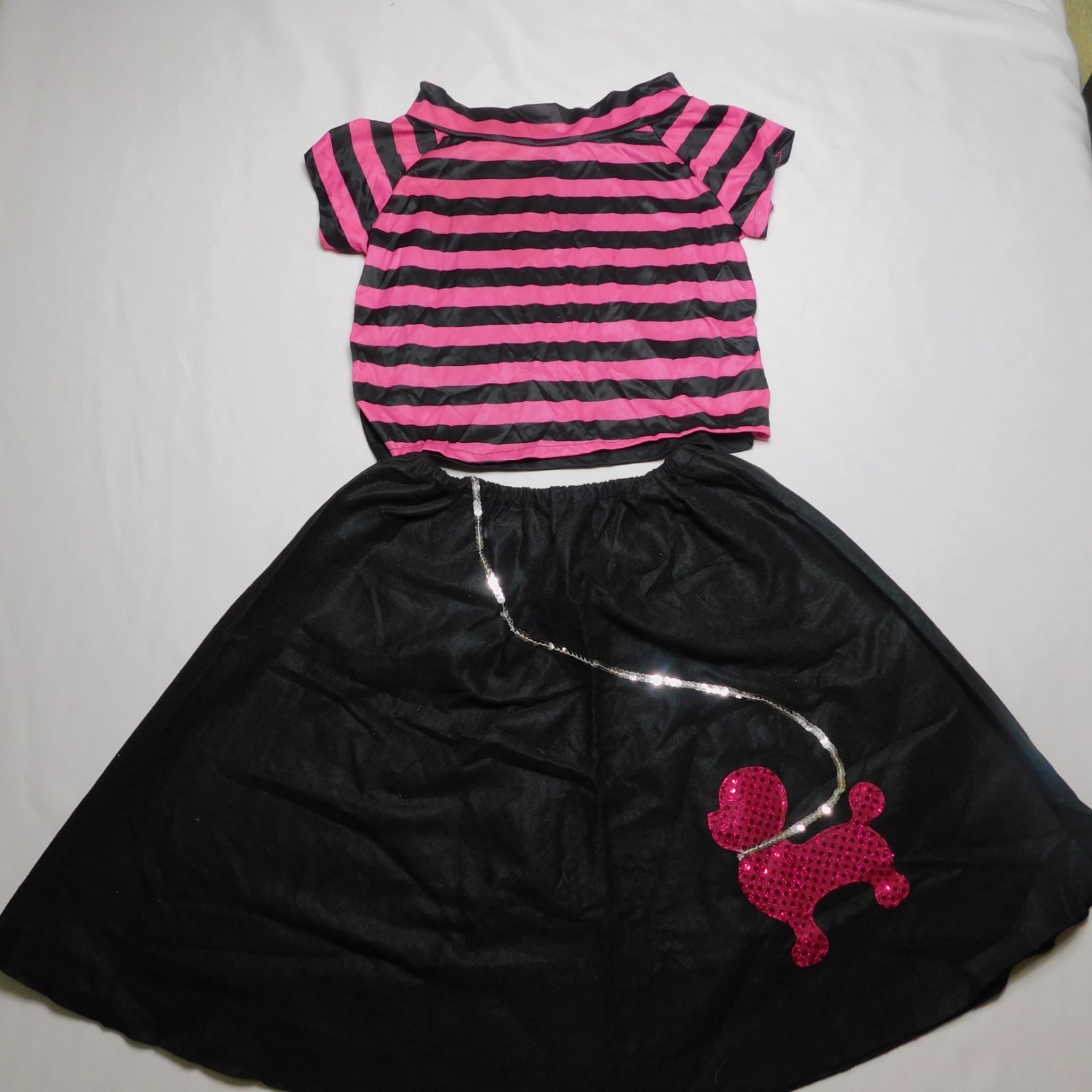 Girls Poodle Skirt Costume Set Size 7/8 1950s Sock Hop Pink Black Striped 2