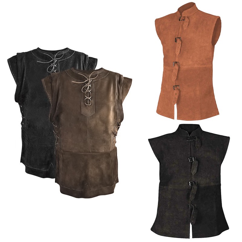 Medieval Men Vintage Steampunk Vest Renaissance Sleeveless Cosplay-Costume Shirt