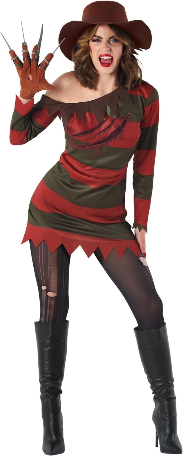 Women`s Freddy Krueger Costume Nightmare on Elm Street Killer Dress Halloween