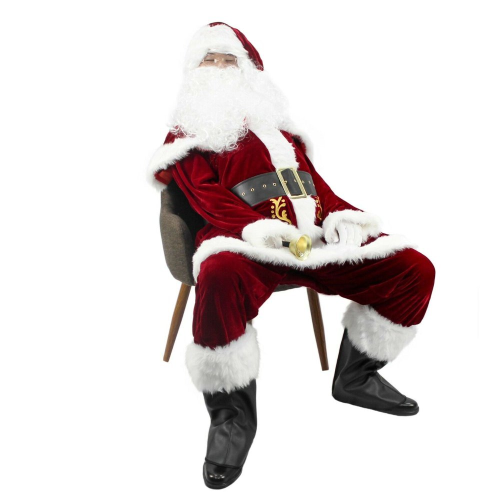 PROFESSIONAL DEEP RED RICH PLUSH VELVET CHRISTMAS XMAS COSTUME SANTA CLAUS SUIT