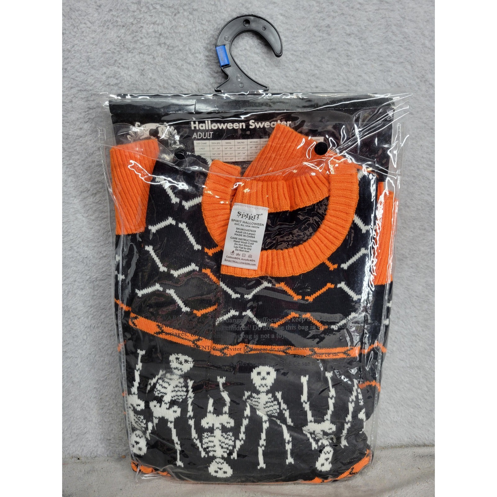 Spirit Halloween Sweater Adult X Large Black Orange Skeleton