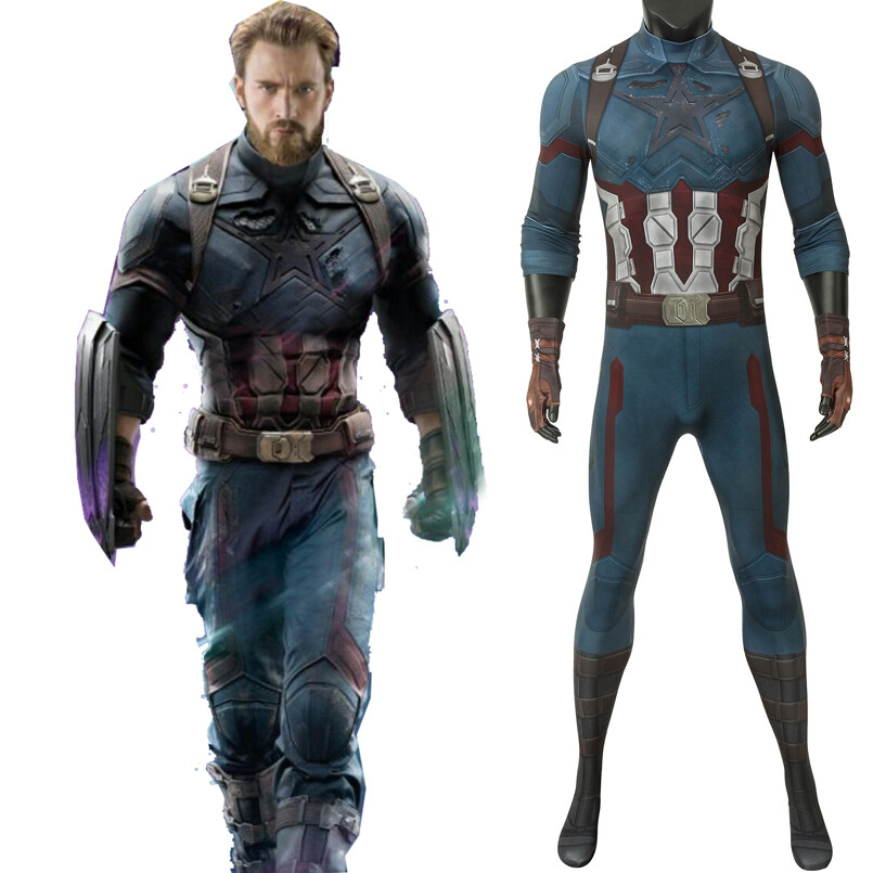 The Avengers Infinity War Captain America Jumpsuit Cosplay Costume Suit Glove