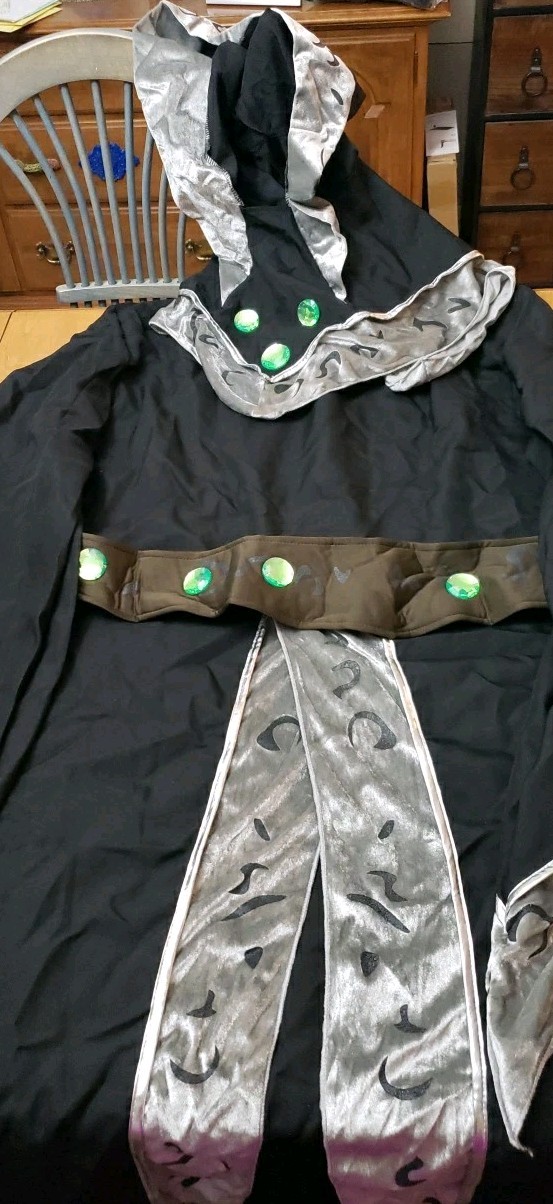 Wizard Midevil Men’s Size X Large Costume Hood Robe Belt Black Silver Green