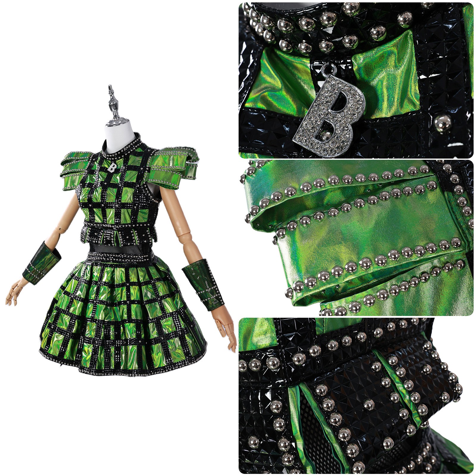 Queen Anne Boleyn Cosplay Costume Women Green Sequined Rivet Dress Musical Set