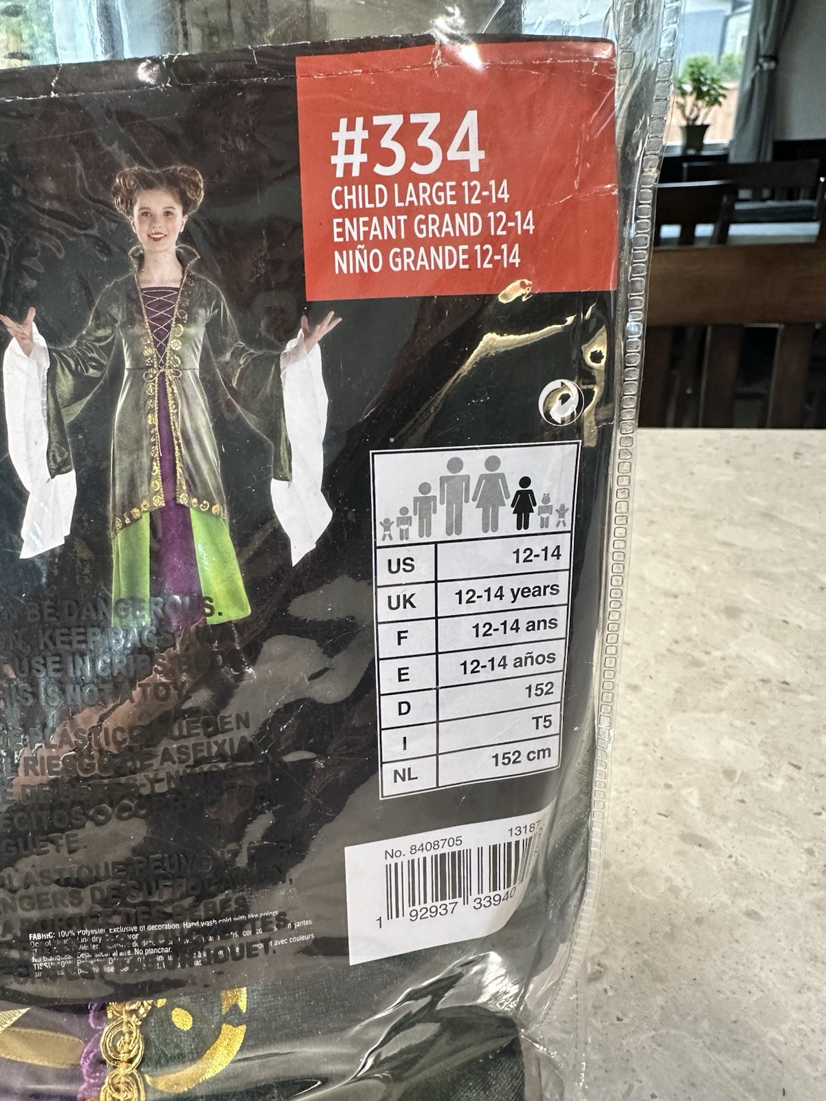Hocus Pocus Disney Winifred Sanderson Childrens Costume – Size Child Large 12-14