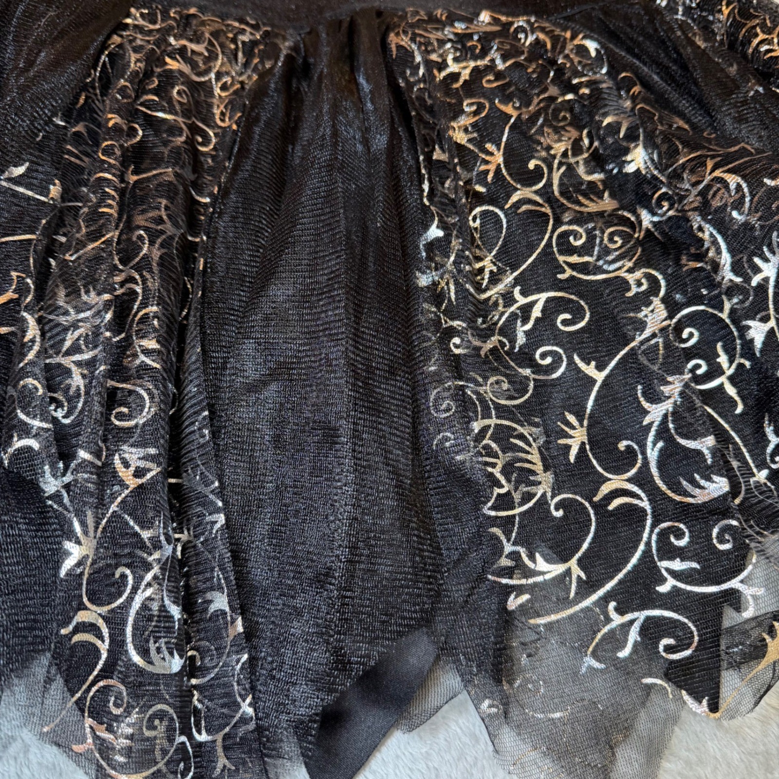 Spirit Womens Size L/XL Black Silver Glitter Tulle Tutu Skirt Costume Halloween
