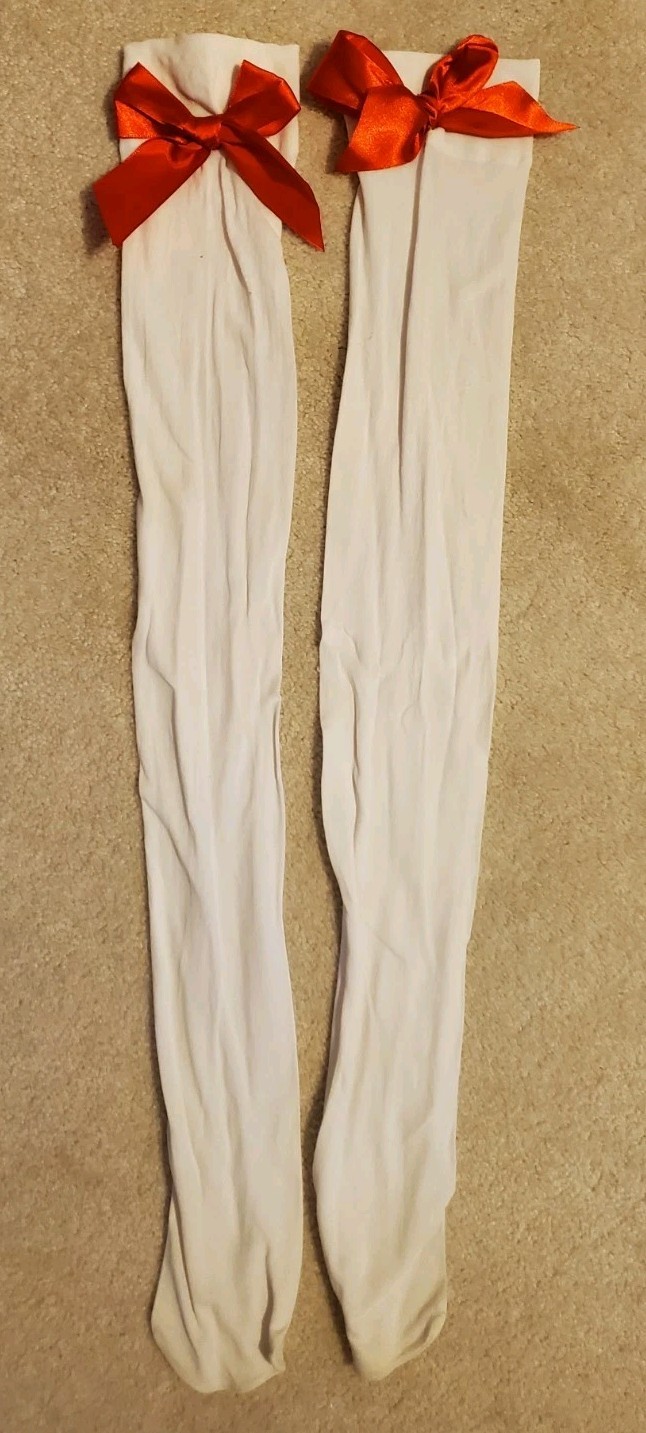 White Sailor Costume Dress & Knee Highs Garters Stockings Red Blue MEDIUM Stripe