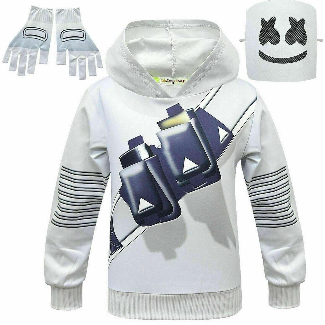 DJ MarshMello Music Party Hoodie Top + Pants Suit Set Costume Cosplay Boys Kids